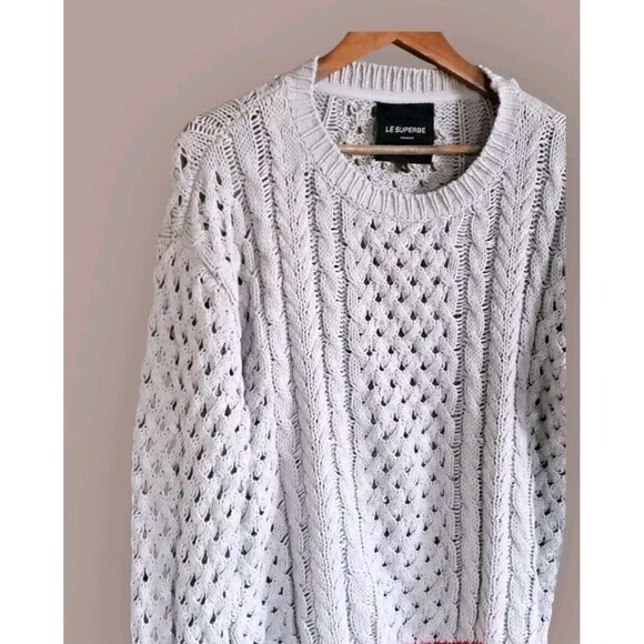 Le Superbe Cashmere Sweater Womens Large Gray Rainbow Sinbad  Cable  Knit - Picture 2 of 7